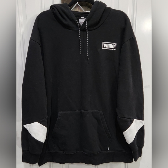 Puma black & white Rebel stripe sleeves hoodie pullover men's size 3XLT - Picture 2 of 11